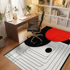 Red Black Geometric Music Notes Rug - Office View