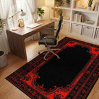 Red Black Ornate Arched Floral Rug - Office View