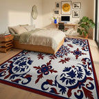 Red Blue Floral Symmetry Pattern Rug Bedroom View