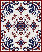 Red Blue Floral Symmetry Pattern Rug - Cutout View