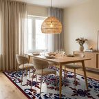 Red Blue Floral Symmetry Pattern Rug Dining Room View