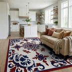 Red Blue Floral Symmetry Pattern Rug Living Room View