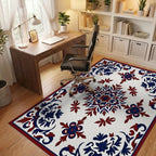 Red Blue Floral Symmetry Pattern Rug Office View
