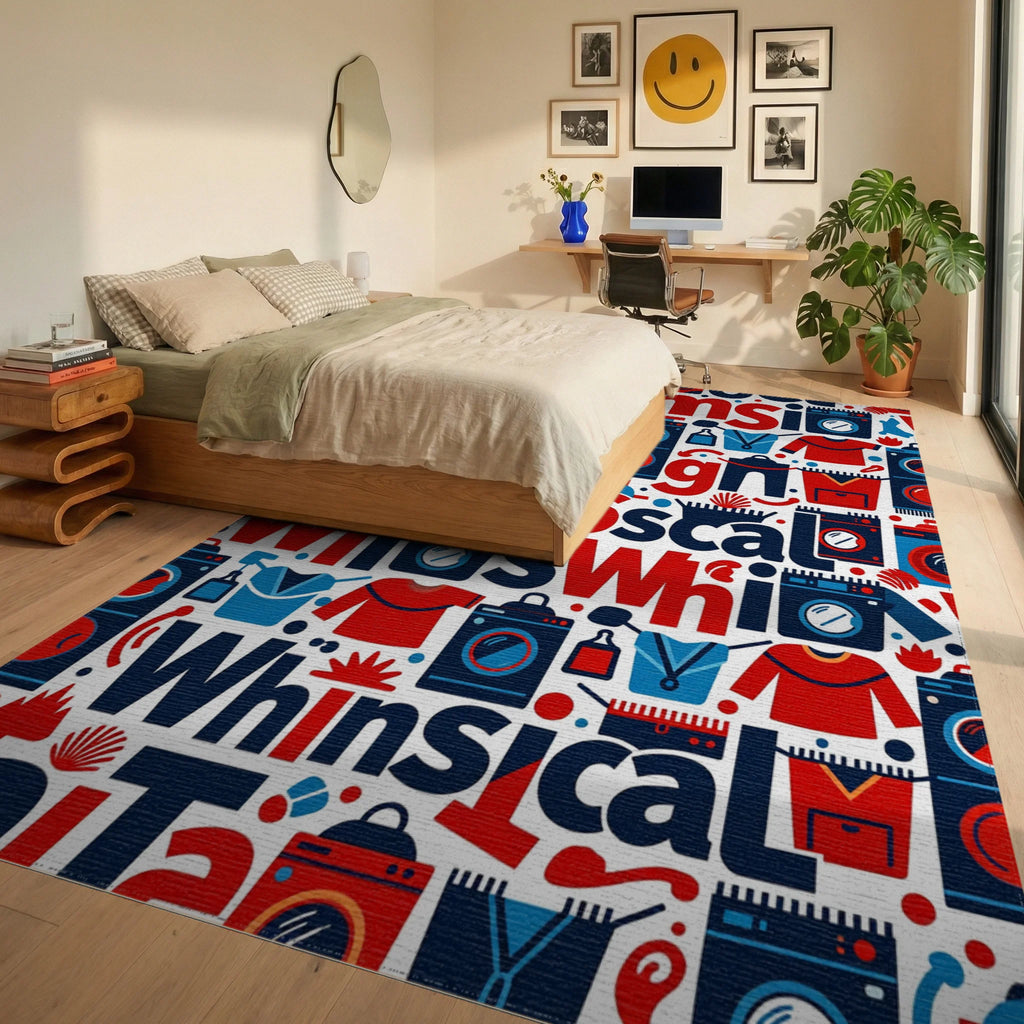 Red Blue Whimsical Laundry Appliances Rug Bedroom View