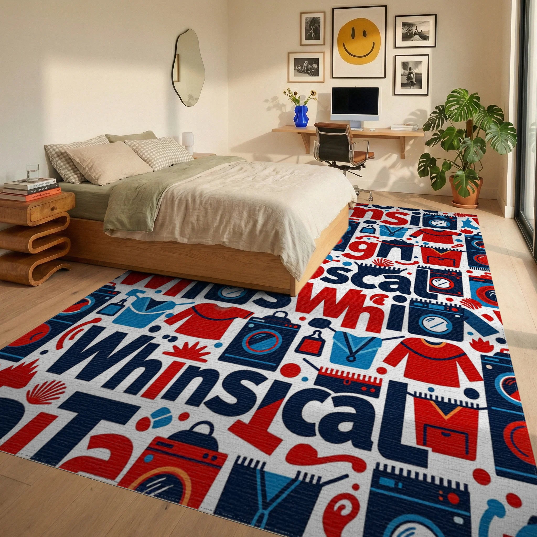 Red Blue Whimsical Laundry Appliances Rug Bedroom View