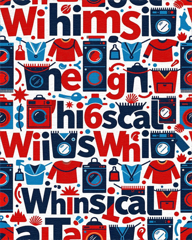 Red Blue Whimsical Laundry Appliances Rug - Cutout View