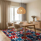 Red Blue Whimsical Laundry Appliances Rug Dining Room View