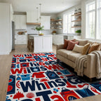 Red Blue Whimsical Laundry Appliances Rug Living Room View