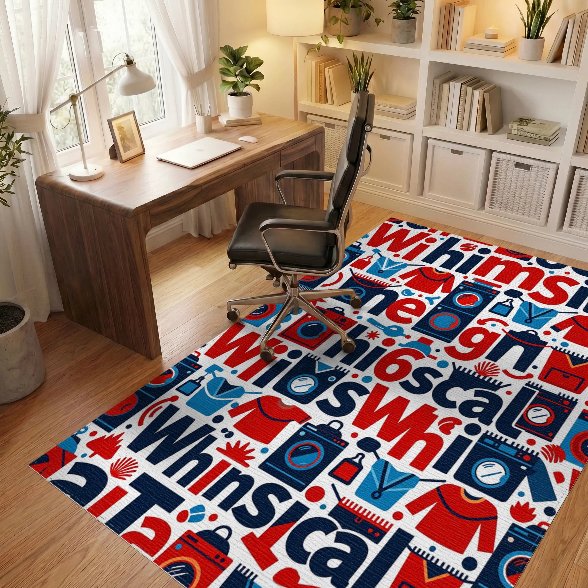 Red Blue Whimsical Laundry Appliances Rug Office View