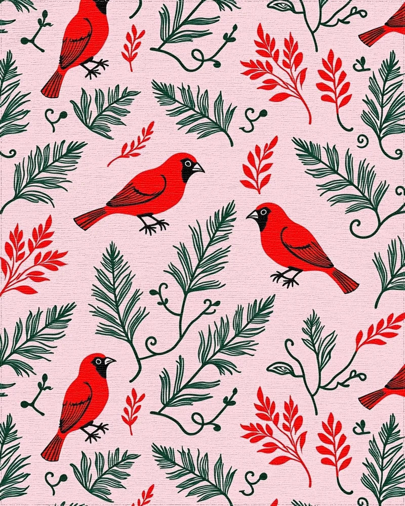 Red Cardinal With Green Foliage Pattern Rug - Cutout View