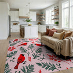 Red Cardinal With Green Foliage Pattern Rug - Living Room View