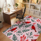 Red Cardinal With Green Foliage Pattern Rug - Office View