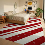 Red Cream Diagonal Stripe Pattern Rug - Bedroom View