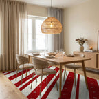 Red Cream Diagonal Stripe Pattern Rug - Dining Room View