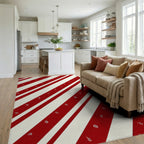 Red Cream Diagonal Stripe Pattern Rug - Living Room View