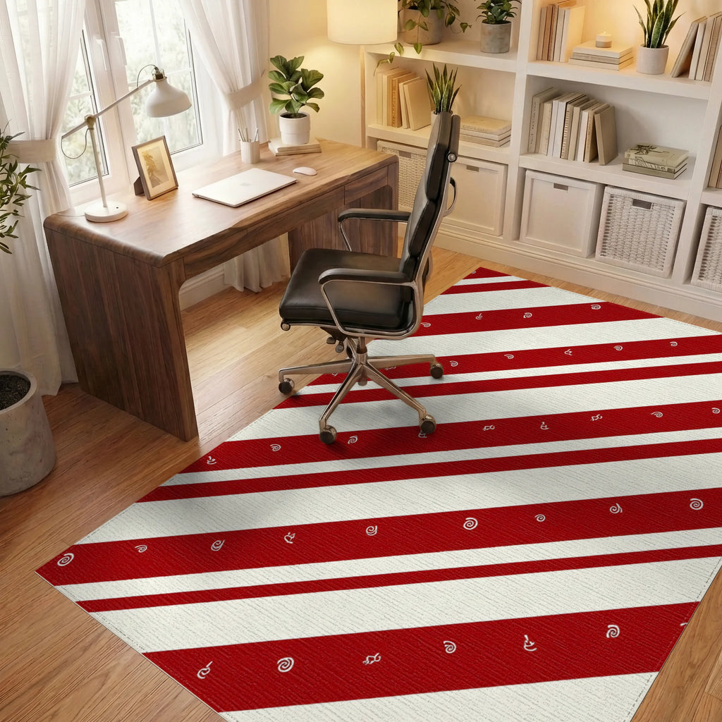 Red Cream Diagonal Stripe Pattern Rug - Office View
