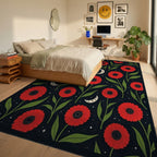 Red Floral 2 Moons Pattern Rug - Bedroom View