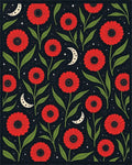 Red Floral 2 Moons Pattern Rug - Cutout View