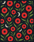 Red Floral 2 Moons Pattern Rug - Cutout View