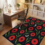 Red Floral 2 Moons Pattern Rug - Office View