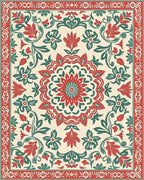 Red Green Floral Mandala Pattern Rug - Cutout View