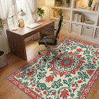Red Green Floral Mandala Pattern Rug Office View