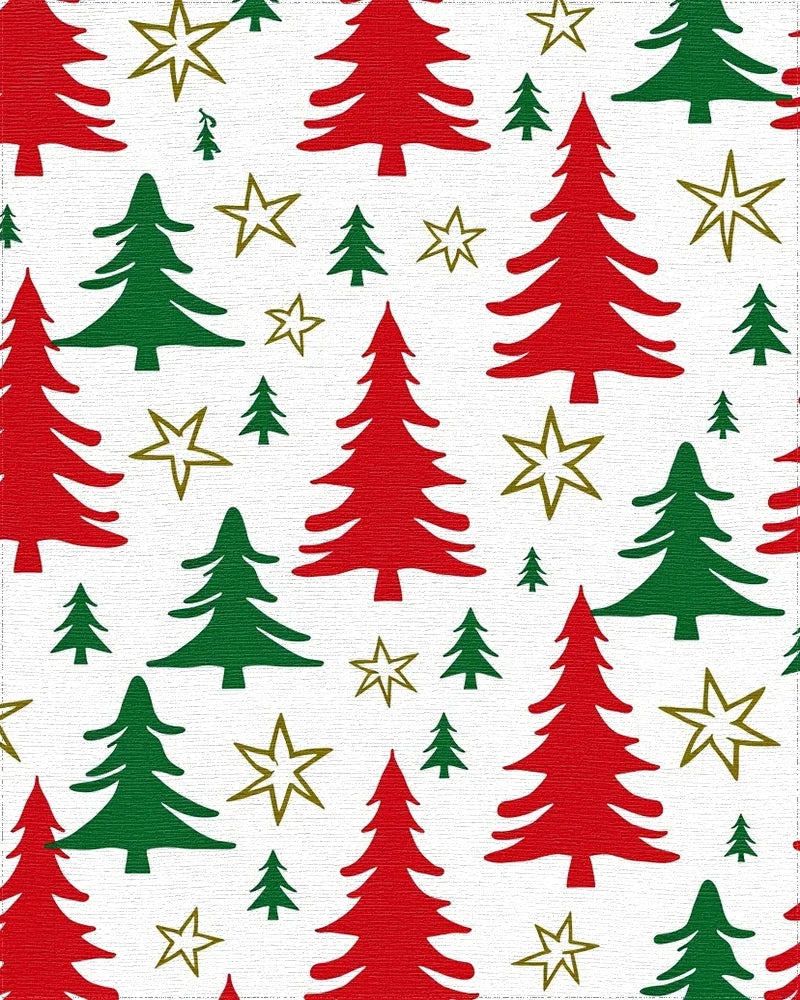 Red Green Pine Tree Star Pattern Rug - Cutout View