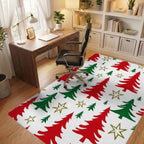 Red Green Pine Tree Star Pattern Rug - Office View