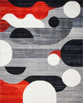 Red Orange Black White Circles Contemporary Rug - Cutout View