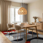 Red Orange Black White Circles Contemporary Rug - Dining Room View