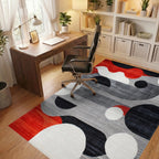 Red Orange Black White Circles Contemporary Rug - Office View