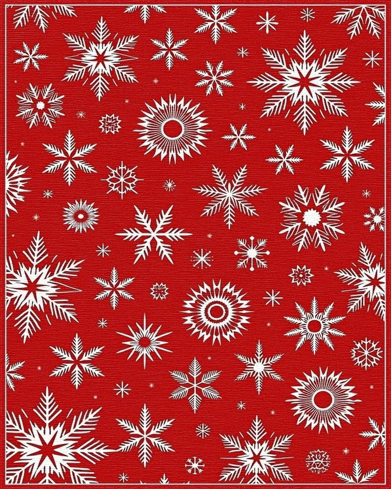 Red Snowflake Pattern Festive Design Rug - Cutout View