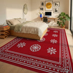 Red Snowflake Patterned Festive Rug Bedroom View