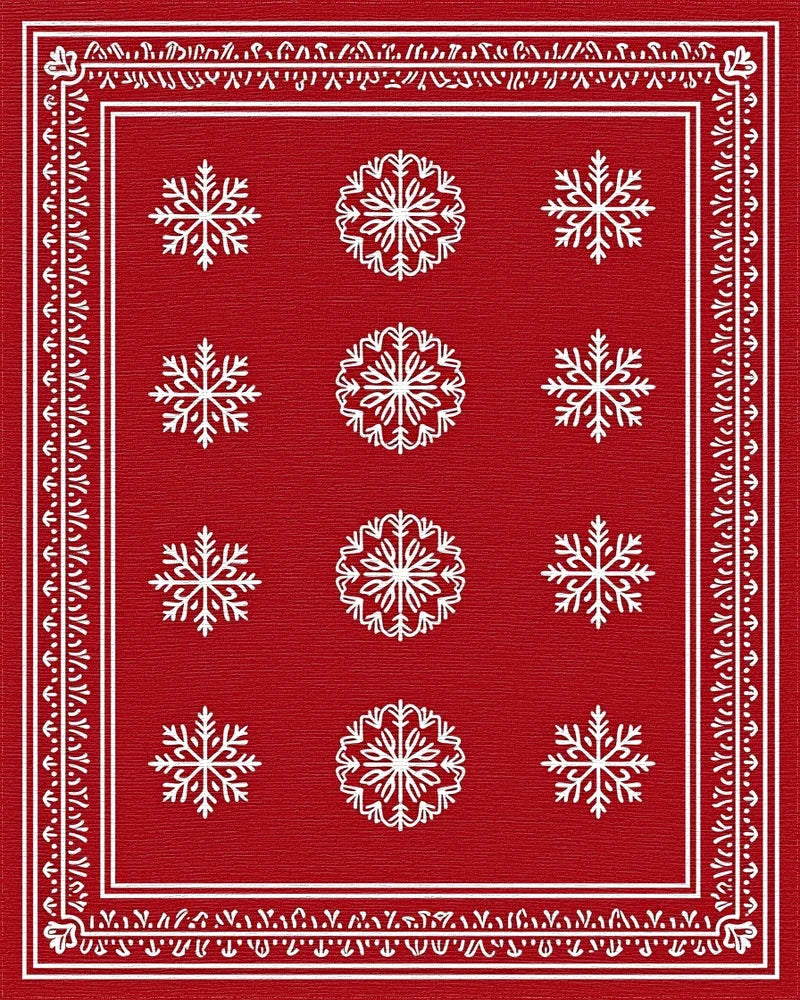 Red Snowflake Patterned Festive Rug - Cutout View