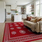 Red Snowflake Patterned Festive Rug Living Room View