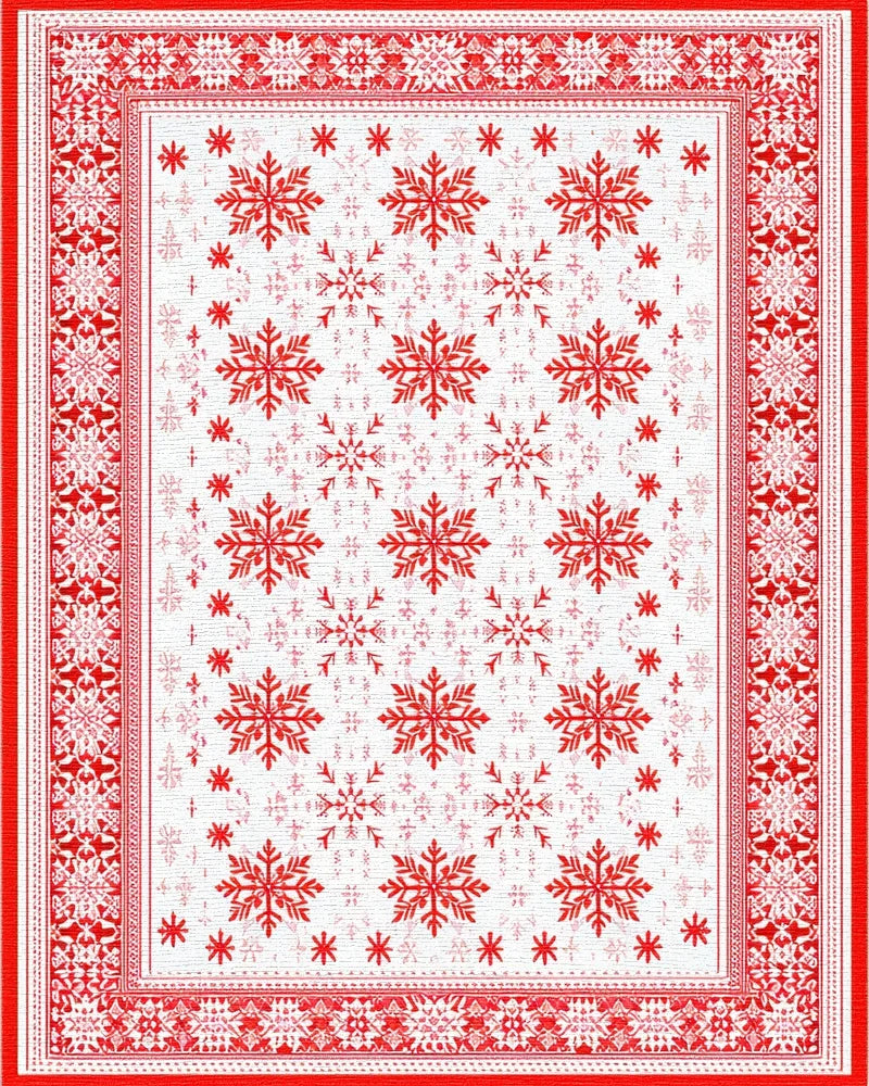 Red Snowflake Winter Holiday Border Rug - Cutout View