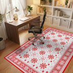 Red Snowflake Winter Holiday Border Rug - Office View