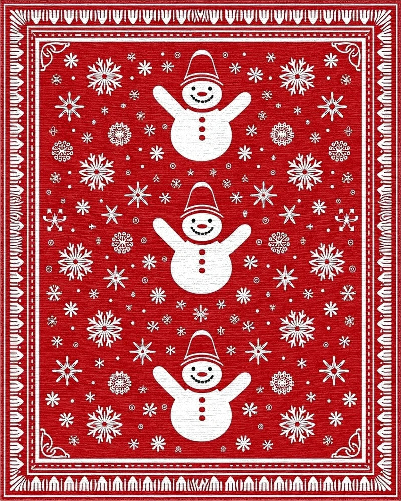 Red Snowman Snowflake Pattern Rug - Cutout View