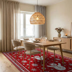 Red Snowman Snowflake Pattern Rug - Dining Room View