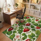 Red Strawberry Green Leaf Floral Rug Office View