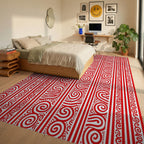 Red Stripe Organic Swirl Pattern Rug Bedroom View
