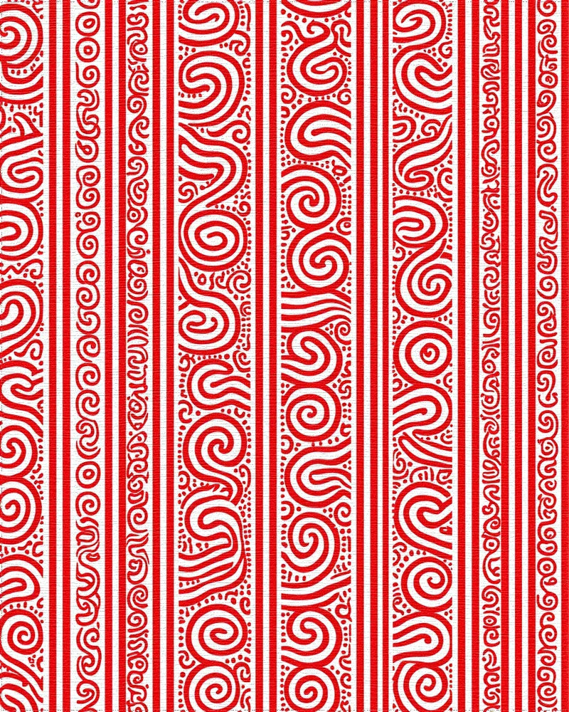 Red Stripe Organic Swirl Pattern Rug - Cutout View