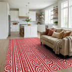 Red Stripe Organic Swirl Pattern Rug Living Room View