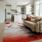 Red Sun Plum Blossoms Misty Landscape Rug - Living Room View