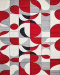 Red White Black Geometric Abstract Shape Rug - Cutout View