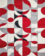 Red White Black Geometric Abstract Shape Rug - Cutout View