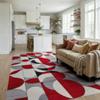 Red White Black Geometric Abstract Shape Rug - Living Room View
