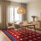 Red White Blue Star Repeating Pattern Rug - Dining Room View