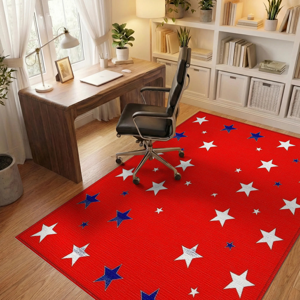 Red White Blue Starburst Scatter Rug - Office View