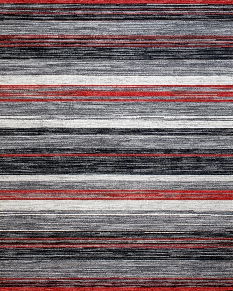 Red White Gray Abstract Stripe Rug - Cutout View